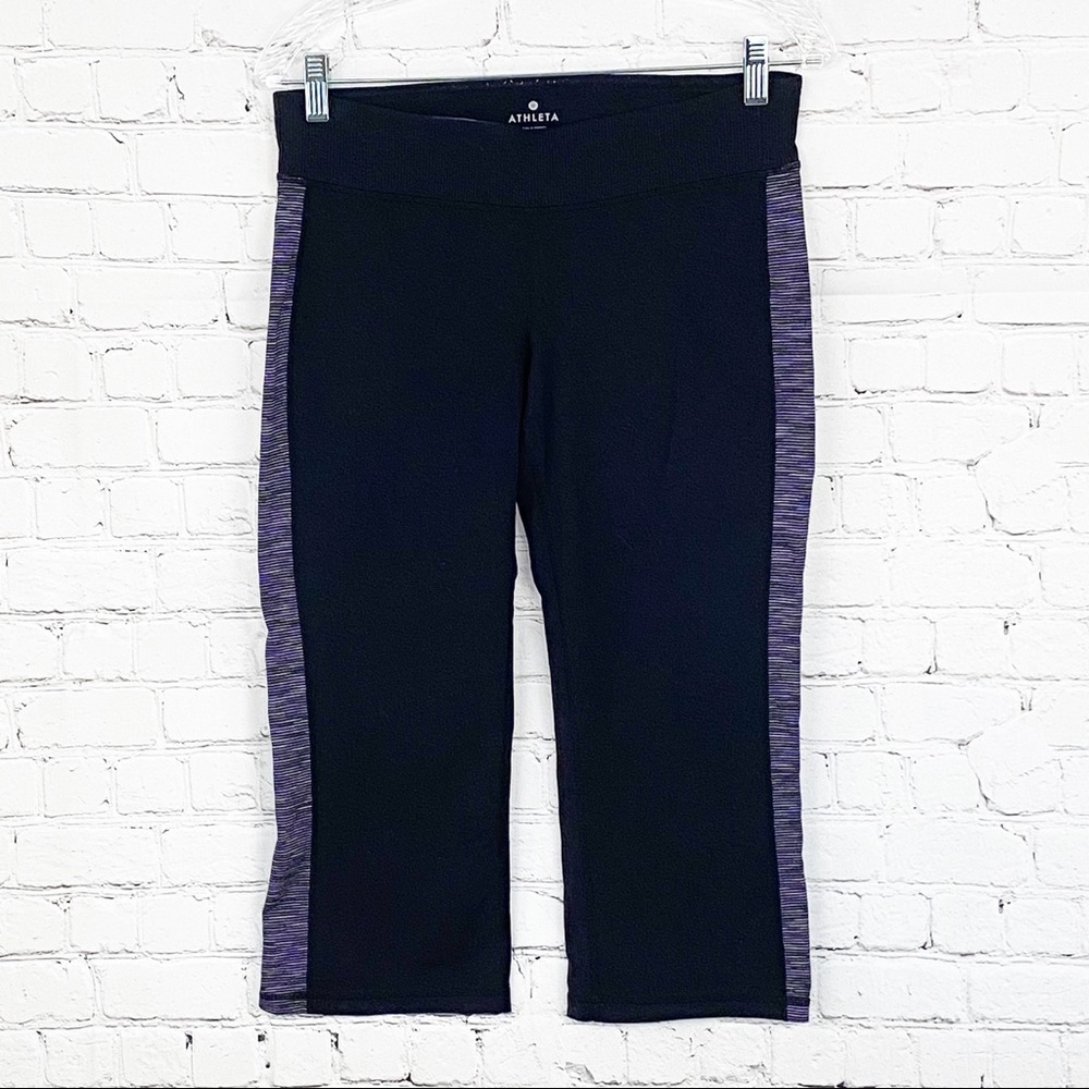 Athleta Cropped Black & Purple Legging. SIZE M